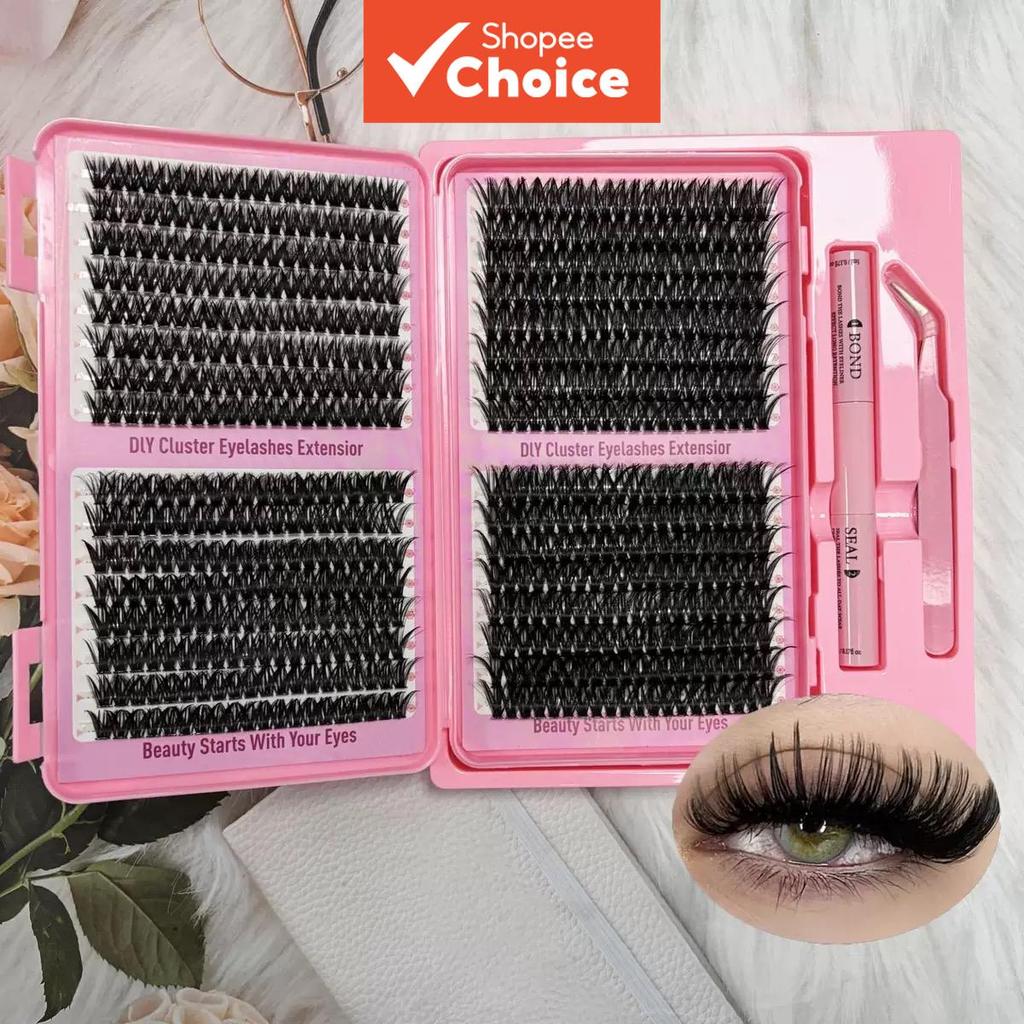 Lash Clusters Kit, Cat Eye ต่อขนตาธรรมชาติพร้อมแหนบซีลบอนด์