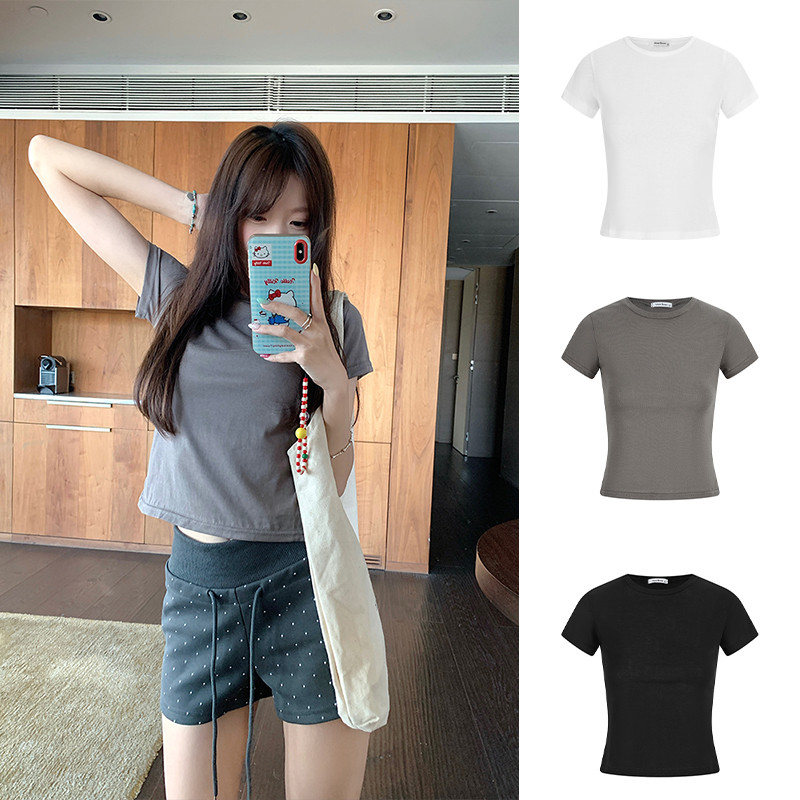 <Moss Queen> เสื้อยืดแขนสั้นทรงตรงเรียบง่าย เข้ารูป เหมาะสำหรับฤดูร้อน