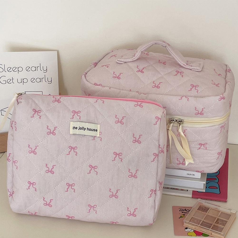Cute Bow Travel Makeup Bag Stylish Large Zipper Portable Skincare ความจุ Y6j3
