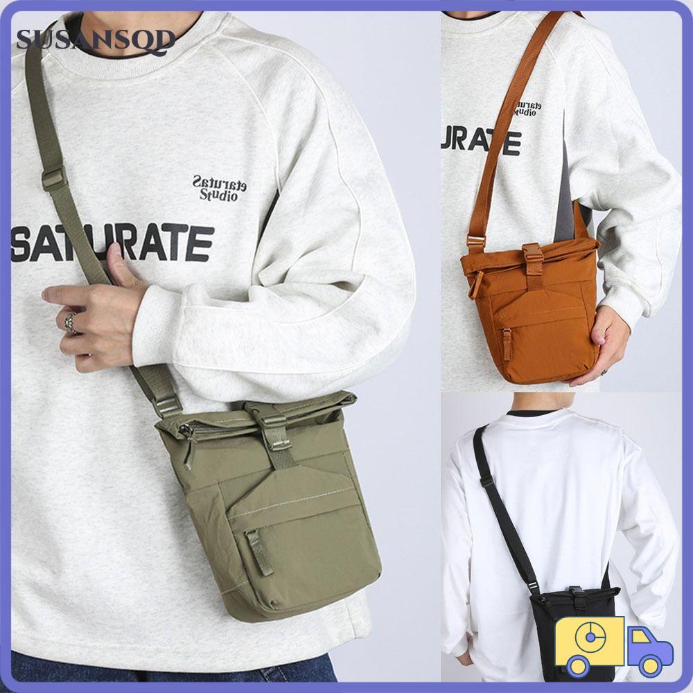 SUSANSQD ผู้หญิงกระเป๋า Messenger น้ําหนักเบา Retro Men กระเป๋าเป้สะพายหลังกันน้ํา,แฟชั่นไนลอนสายคล้องไหล่ปรับได้ไหล่กระเป๋า Crossbody สําหรับเดินทางกลางแจ้งและสํานักงาน