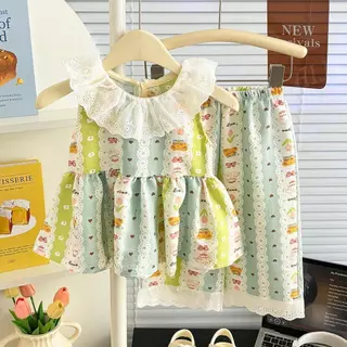 Dolemi Baby ชุดเสื้อ เสื้อแขนกุด+ กางเกงขายาว สไตล์เกาหลี ใหม่ สำหรับเด็กหญิง ชุดฤดูร้อน 80CM-160CM