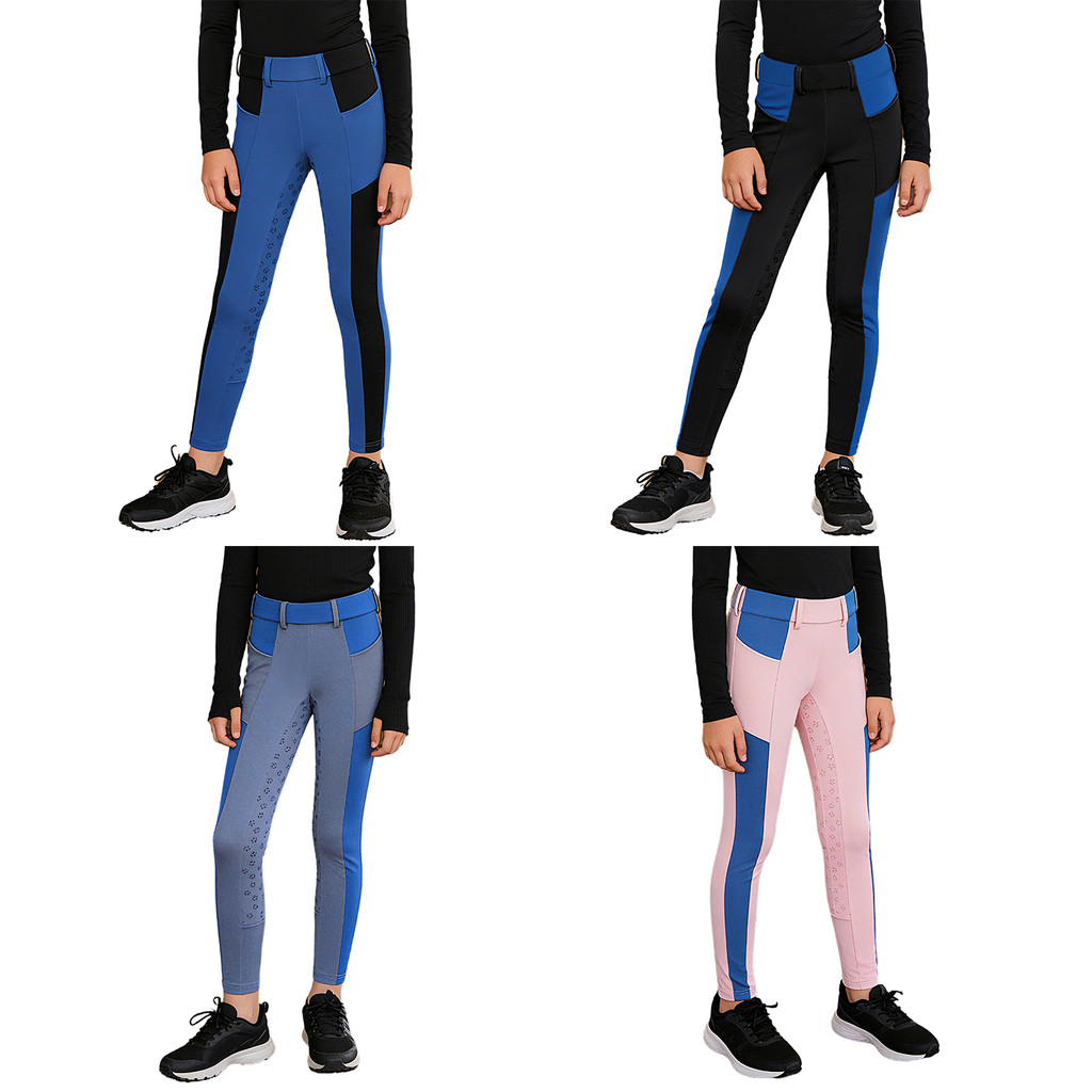 Yeahdor Unisex เด็กชายหญิงกางเกงขี่ม้า Anti-skid Full Seat บล็อกสีขี่ม้ากางเกงขายาวพร้อมกระเป๋า