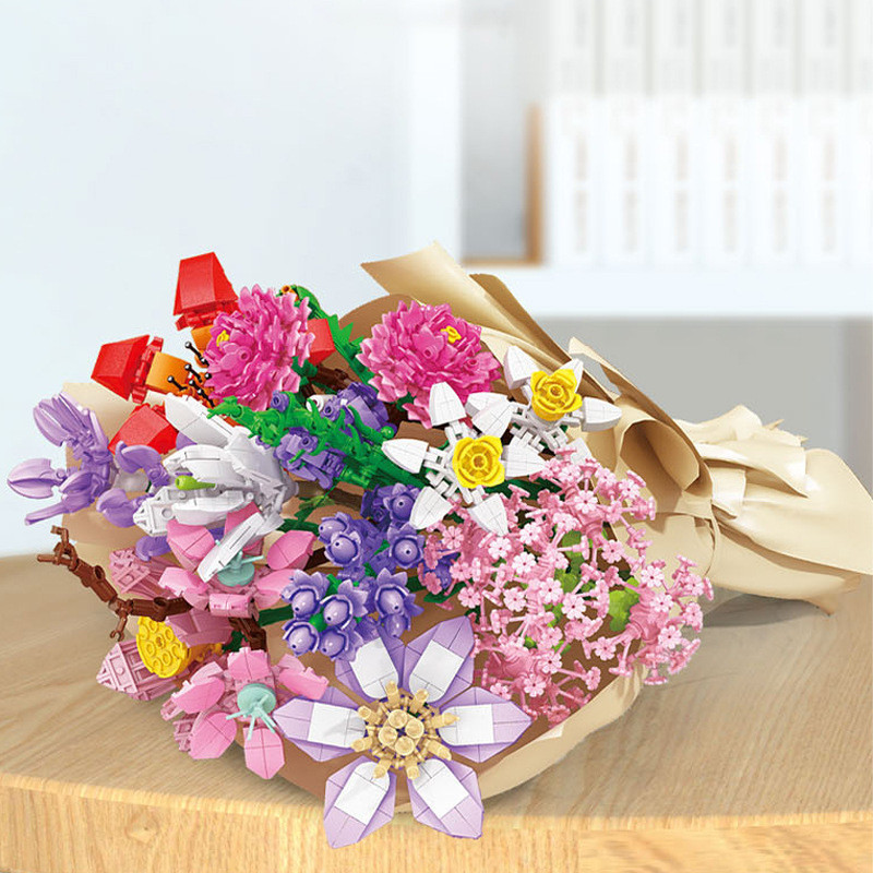 2026 สินค้าใหม่ 2026 Building Block Bouquet Series ปริศนาอนุภาคขนาดเล็กแทรก Building Block ใช้งานร่ว