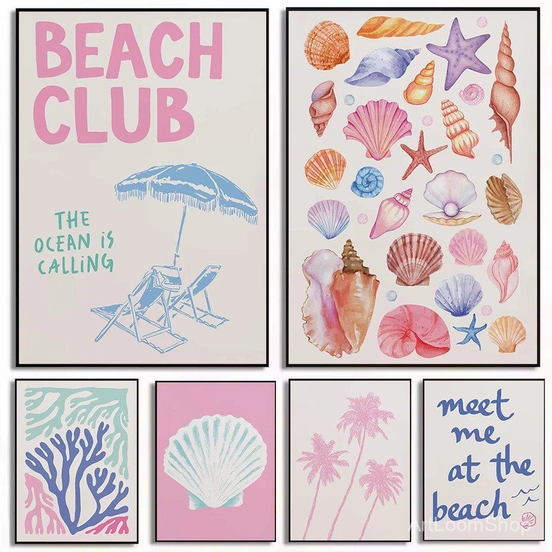 N7ZM อินเทรนด์ Beach Quotes Coastal Seashell Coralline น่ารักฤดูร้อน Girly โปสเตอร์ผ้าใบภาพวาด Wall 