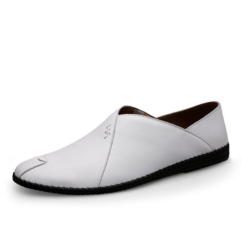 2020Large Size 38~46 Men's Loafers Male Casual Genuine Leather Doug Boat Leather Driving Shoes Slip 