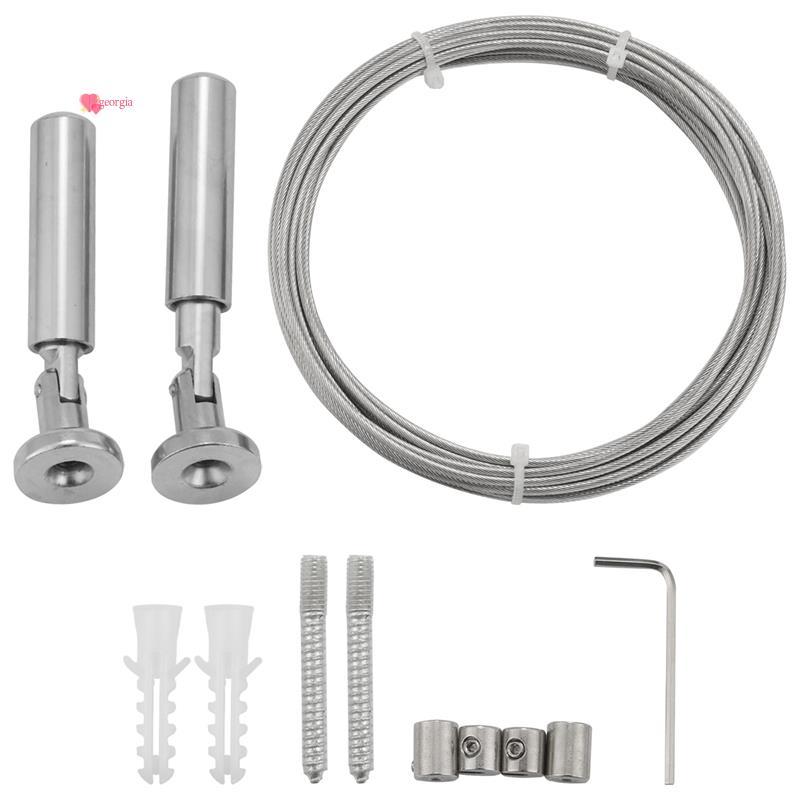 gorg33Wall Mount Curtain Wire Rod Set สําหรับ Art Display - สแตนเลสภาพแขวนลวด Clothesline Wire ผ้าม่านหน้าต่าง Tension Wire งานฝีมืออเนกประสงค์ (5 เมตร)