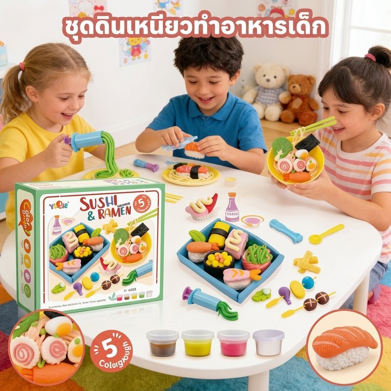 Kids Clay Dough Playset ไอศกรีมซูชิเค้กแม่พิมพ์ Soft Reusable Modeling ของเล่นของขวัญเพื่อการศึกษา