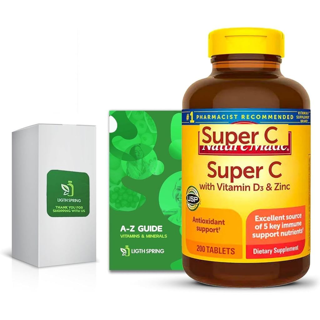 Super C พร้อมวิตามิน D3 & Zinc 200 เม็ด พร้อมพิเศษ A ถึง Z - Better Ligth&Spring Guide (2 รายการ)