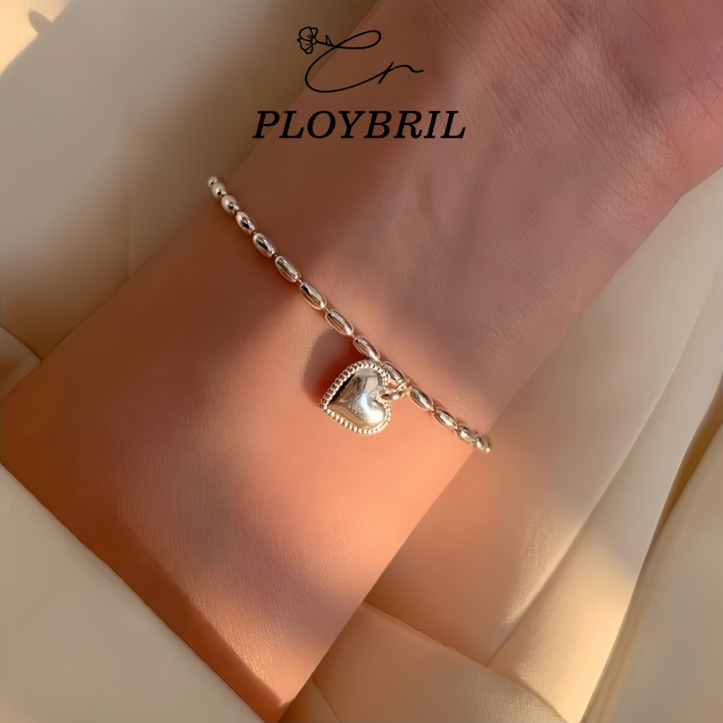 PLOYBRIL earrings - silver soul bracelet สร้อยข้อมือจี้หัวใจ ขนาดฟรีไซส์ ปรับขนาดได้ เหมาะสำหรับคนแพ้ง่าย S035