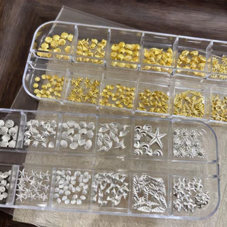 ฤดูร้อน Ocean Theme สติกเกอร์เล็บเปลือกปลาดาว Moon Charms ทองเงิน 12 กริด DIY ตกแต่งเล็บ KOULDAN