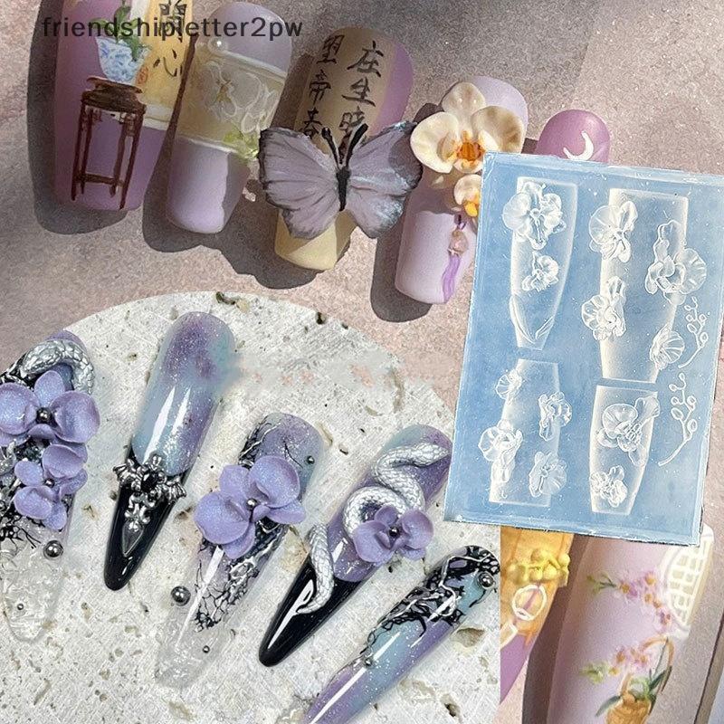 แม่พิมพ์ซิลิโคนดอกไม้ 3D ลายโบว์หวาน สําหรับตกแต่งเล็บ DIY แผ่นปั๊มลายกุหลาบ