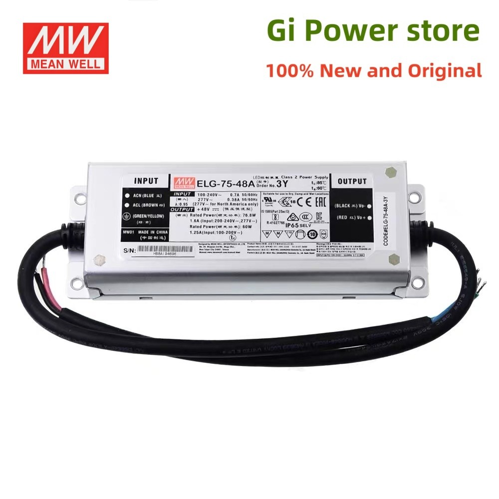 ELG-75 12/24/36/48B-3Y 24/36/48DA-3Y MW LED กันน้ําแรงดันคงที่ ELG-75-48B-3Y ELG-75-48A-3Y ELG-75-24