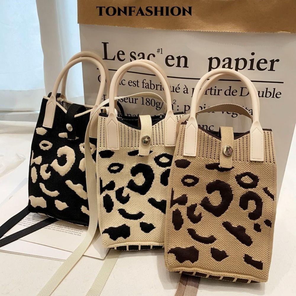 Tonfashion กระเป๋าถือ ผ้าถัก ความจุเยอะ สีดํา และสีขาว แฟชั่นสําหรับผู้หญิง
