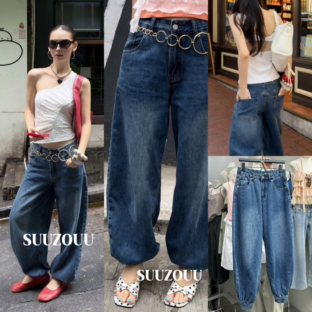 🤎 🤎 🇰🇷 SU219 กางเกงยีนส์ขายาว ทรง Baggy เย็บขอบ ผ้ายีนส์เนื้อดีใส่สบาย ทรงเก๋มากๆค่า แฟชั่นเกาหลี TAG MM Fish ✈
