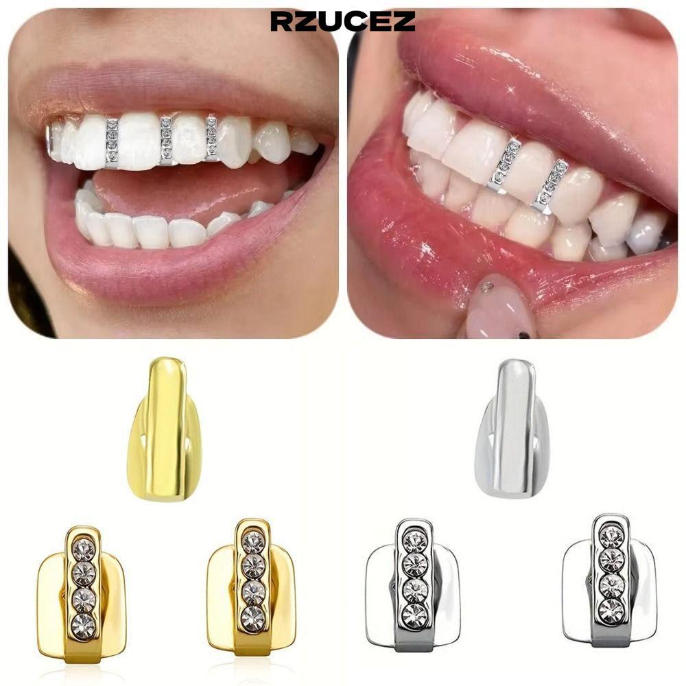 RZUCEZ 3 ชิ้น Grillz, Rhinestone เงาเพทาย Hip Hop ฟัน Grillz, Hollow ฟันเครื่องประดับผู้หญิงผู้ชาย