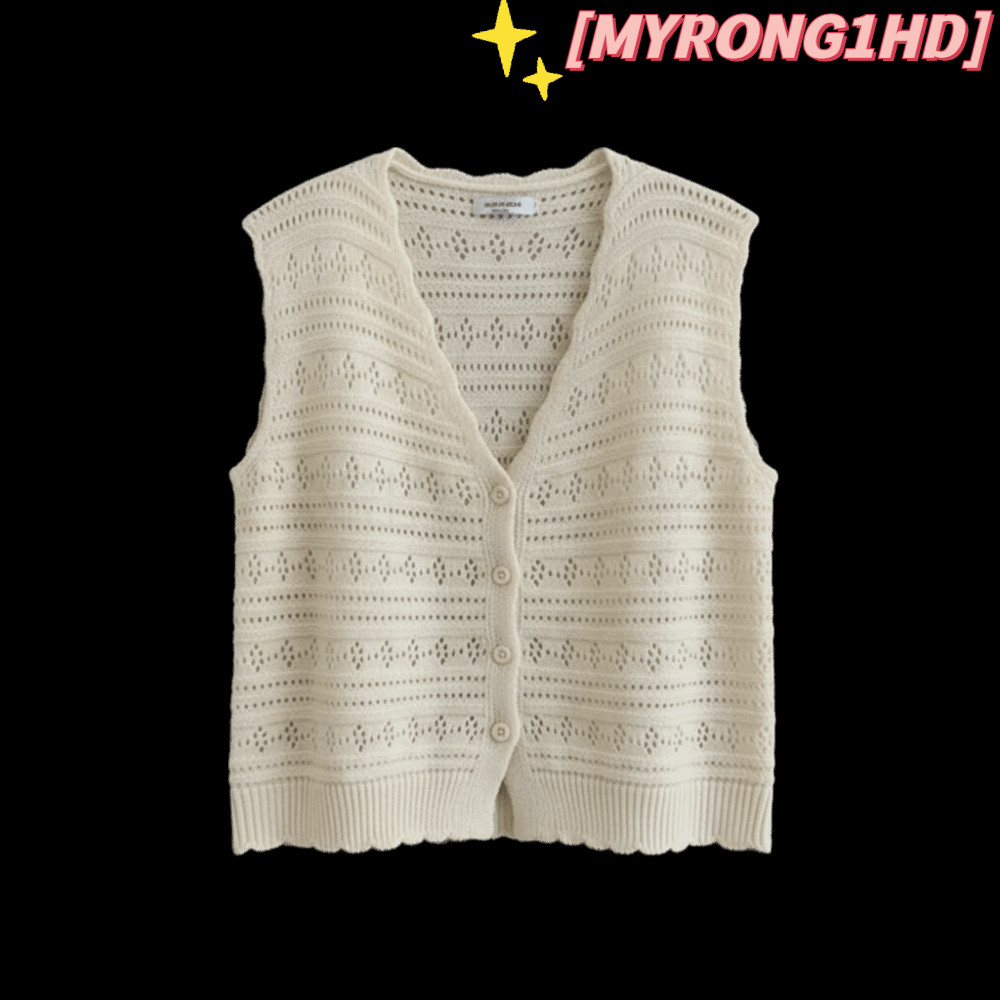 MYRONG1HD เสื้อคาร์ดิแกนถัก, บางแขนกุด Sun-Proof Tops, แฟชั่น Casual V คอ Hollow Outwear ผู้หญิง