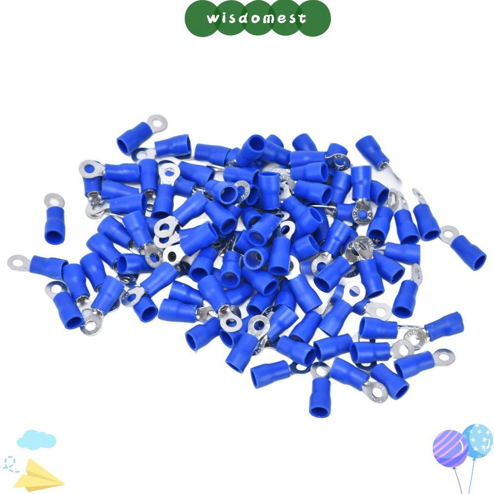 WISDOMEST 100PCS Pre Insulated CRIMP Terminals,รอบM4 ขั้วต่อสายไฟ,ทนทานAWG 16‐14 Blue Copper CRIMP T