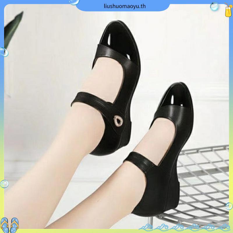 minxshoes รองเท้า minx รองเท้าชั้นเดียวส้นกลางแบบใหม่หนังนิ่มพื้นนิ่มสำหรับคุณแม่รองเท้าหนังผู้หญิงเ