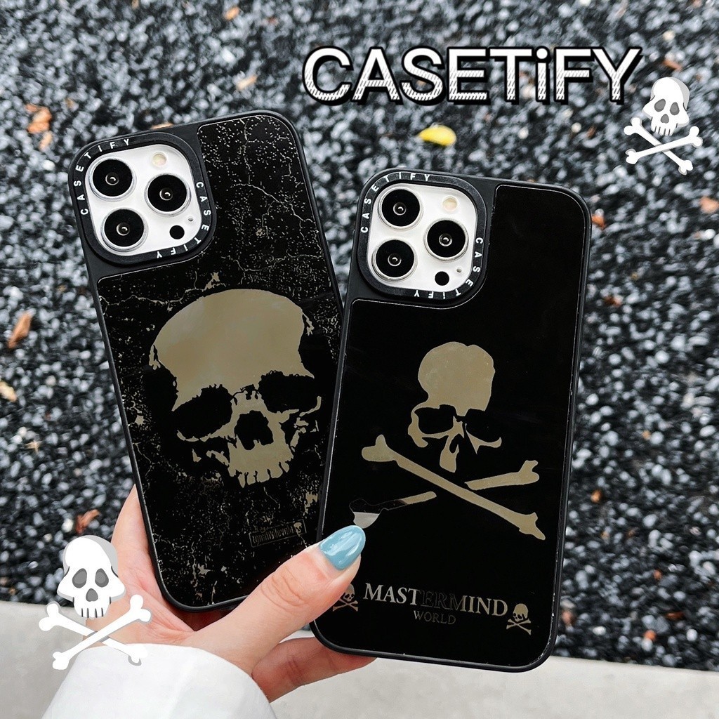 CASET Magnetic Mirror Designer Cool Skull Skeleton Black SWAG Hard Case Cover Casing สําหรับ iPhone 17 Pro Max Air Plus 16/15/14/13/12/11