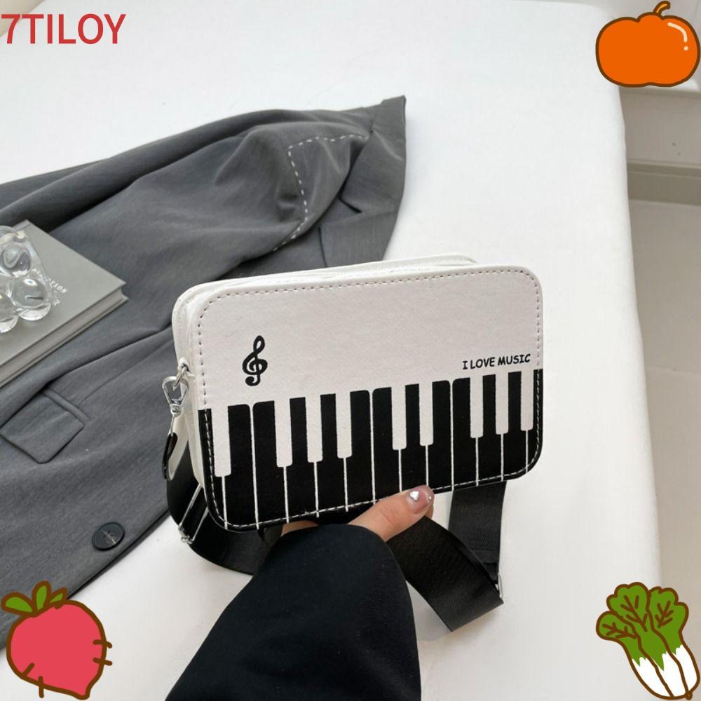 7TILOYSHOP กระเป๋าสะพายเปียโน หนัง PU Piano Note Design Crossbody Bag, Elegant Flip Zipper Contrast 