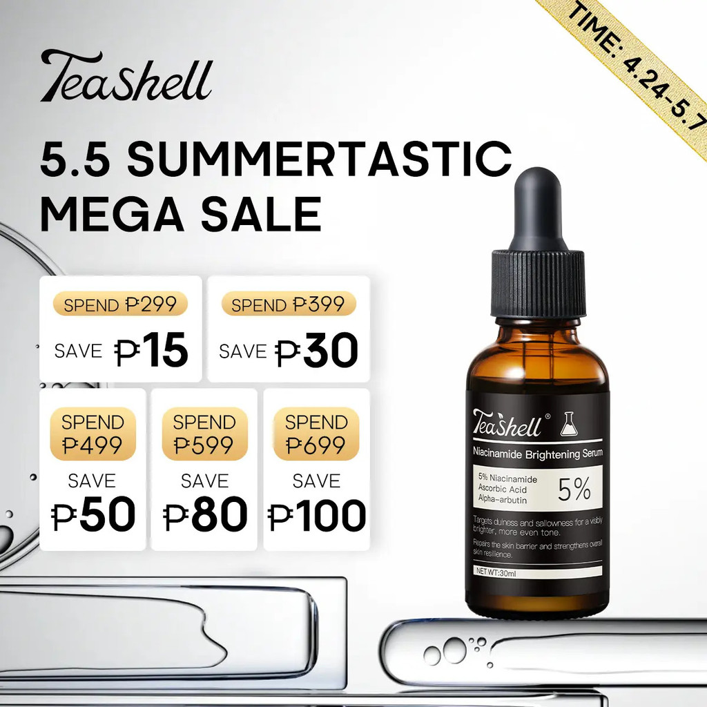 FDA ได้รับการอนุมัติTeashell Whitening 5% Niacinamide & Alpha Arbutin 30ml Fade Dark Spots ผิวกระจ่างใสยาวนาน Hydration Sensitive Skin
