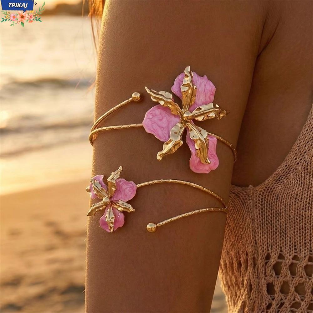 TPIKAJ Open Cuff Armlet, Adjustable Boho Style Upper Arm Bracelet, Flower Craft Flower Arm Bracelet 