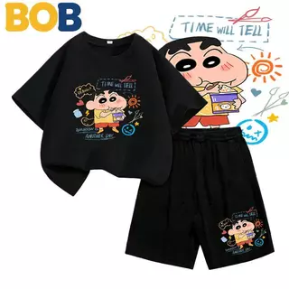 [COD]【จัดส่งไทย】2ชิ้น ชุดแฟชั่นเด็ก ชินจัง Shinchan ลายการ์ตูน NASA เสื้อยืดแขนสั้น+กางเกงขาสั้น สำหรับเด็กอายุ 1-14ปี+（