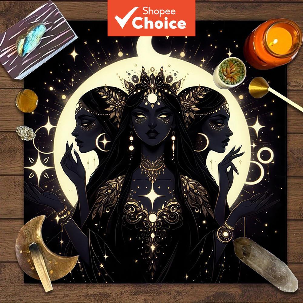 1 ชิ้น Enchanting Triple Goddess ผ้าแท่นบูชา: Starry Moon & Magical Design สําหรับพื้นที่จิตวิญญาณ