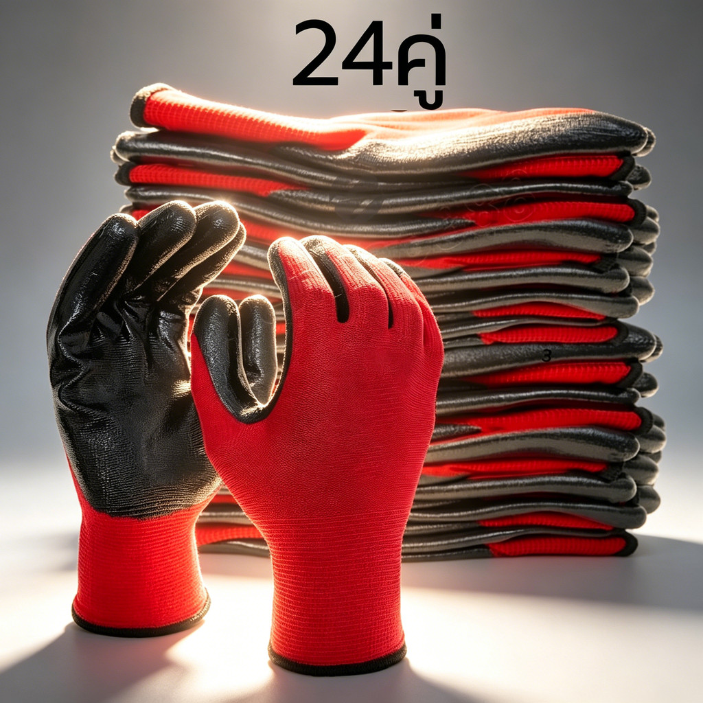 RABBITMALL (ยกโหล) (24คู่) ถุงมือเคลือบยาง ถุงมือทำงาน ทำสวน กันลื่น กันบาด ถุงมือยาง ถุงมือกันของมีคมบาด ถุงมือช่าง