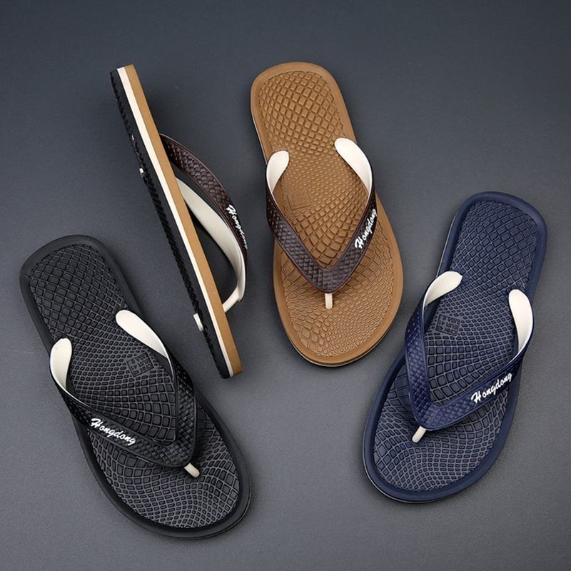 Casual Mens Flip-Flops Anti-Slip ระงับกลิ่นกายสวมใส่รองเท้าชายหาดสบายบ้านกลางแจ้งสวมใส่อินเทรนด์รองเท้าแตะรองเท้าแตะ#现货休闲男士人字拖防滑防臭耐磨舒适沙滩鞋居家外穿潮流凉拖鞋