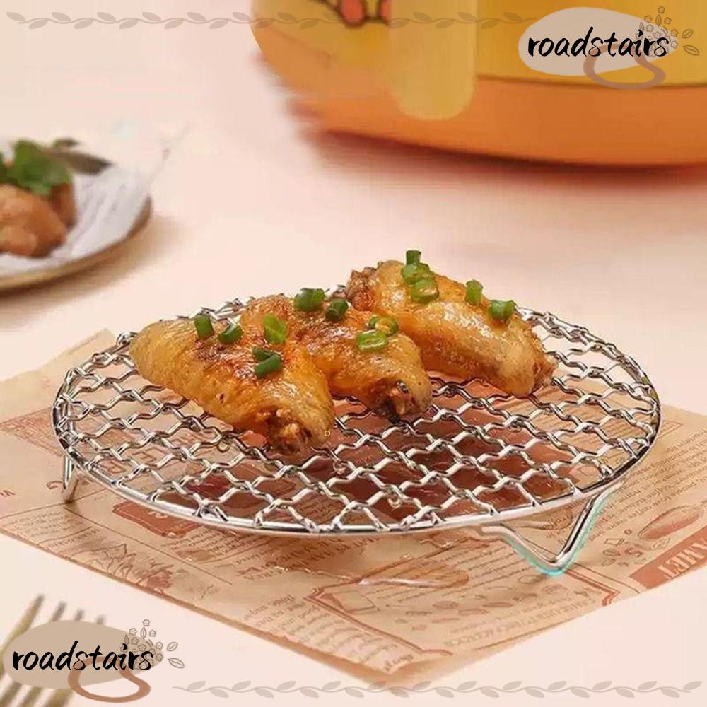 ROADSTAIRS ตะแกรงย่าง, สแตนเลสรอบ Air Fryer Rack ทนทานพร้อมเท้าวางซ้อนกันได้ Cooling Rack Home Kitchen เตาอบ Steamer Cooker