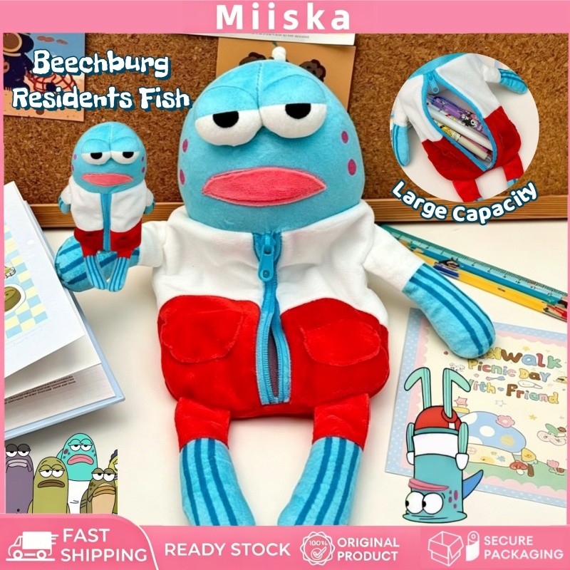 Beechburg Residents Fish Plush Pencil Case Cute Funny Large Capacity Storage Bag Pen Box Student