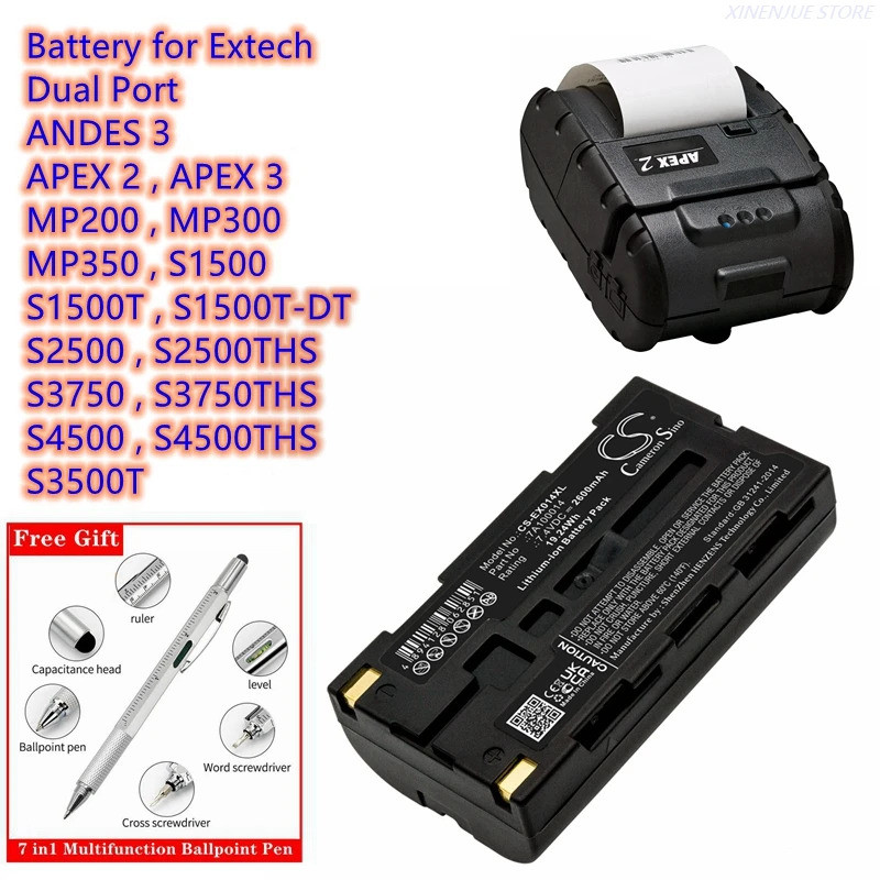 แบตเตอรี่เครื่องพิมพ์แบบพกพา 7A100014 สําหรับ Extech ANDES 3, APEX 2, APEX 3, MP200, MP300, MP350, S