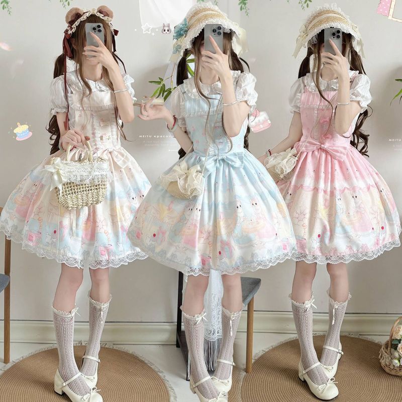 แนะนํา Candy Candy Original Cat Cat Afternoon Tea Full Style lolita Skirt jsk Strap lolita Dress lol