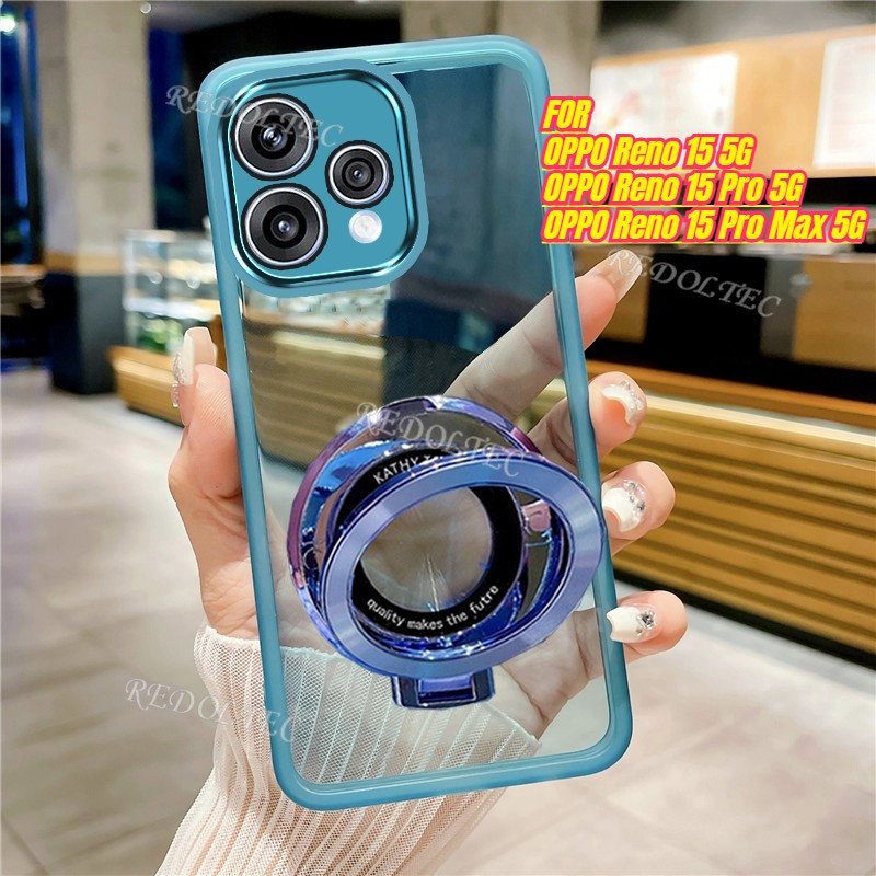 เคส OPPO Reno 15 15Pro 15 Pro Max 5G ดีไซน์ใหม่ที่วางขาตั้งแม่เหล็กปลอกใส OPPO Reno 15ProMax Reno15 เคสโทรศัพท์แบบนุ่มใสบางพิเศษพร้อมการป้องกันเลนส์กล้อง