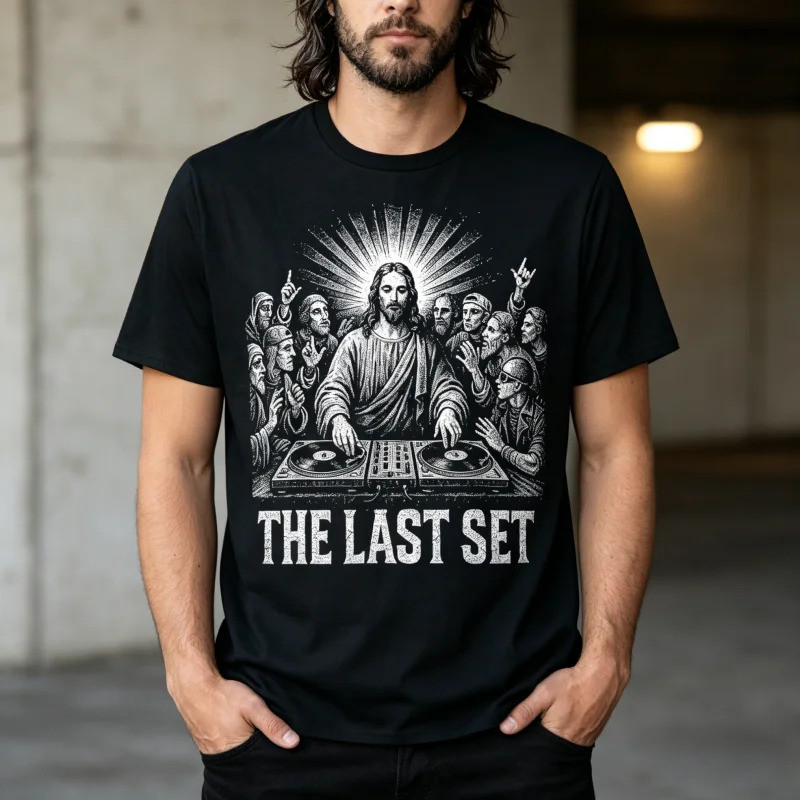 Jesus Last Set Rave เสื้อยืดผู้ชาย 100 Cotton Unisex O-คอสั้นแขนสั้นขนาดใหญ่ Y2k แฟชั่นยอดนิยม Rock 