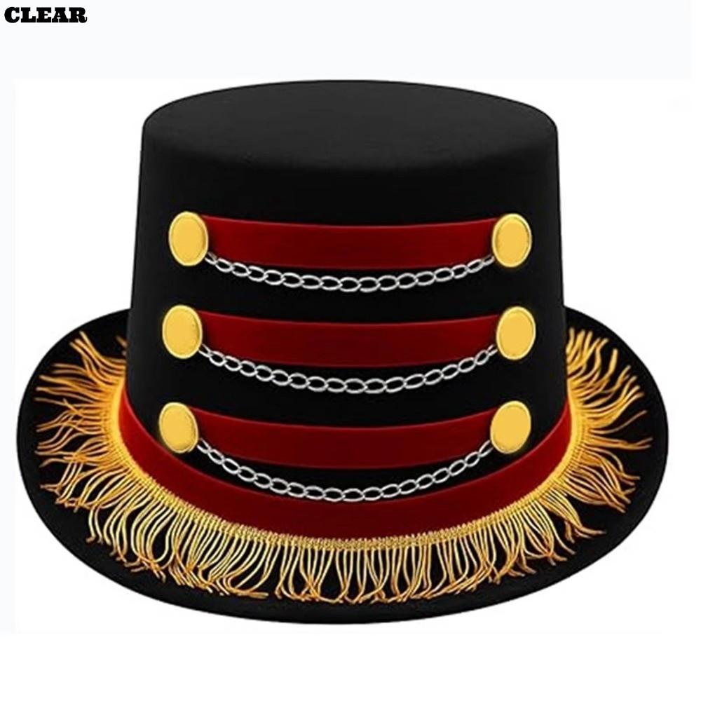 Ringmaster Top Hat, Adult Rhinestones Chains Circus Coachman Hat, Fashion Red Black Gold Fringe with