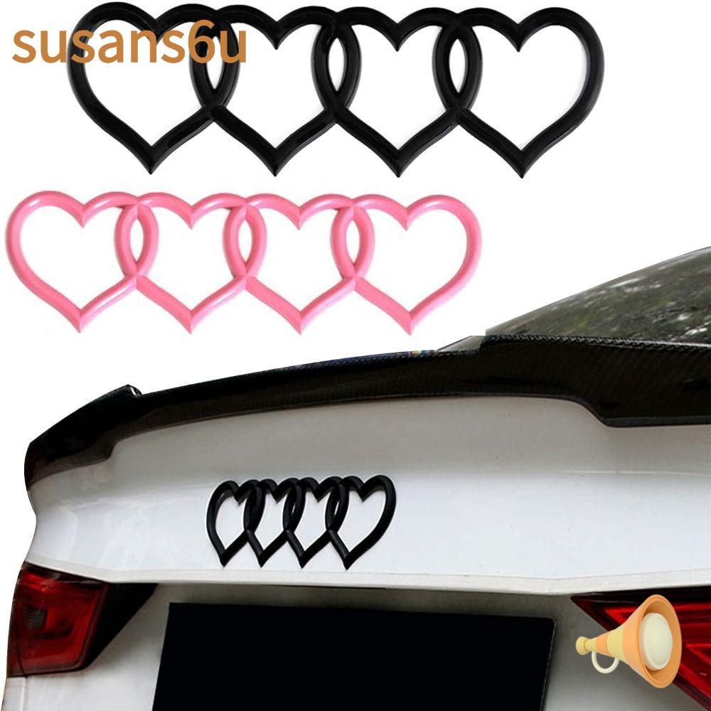 SUSAN Love Heart โลโก้,สีดํา,สีชมพู ABS ด้านหลังสัญลักษณ์,รถเปลี่ยน 8.58 * 2.76in รถ Badge Decal สติ