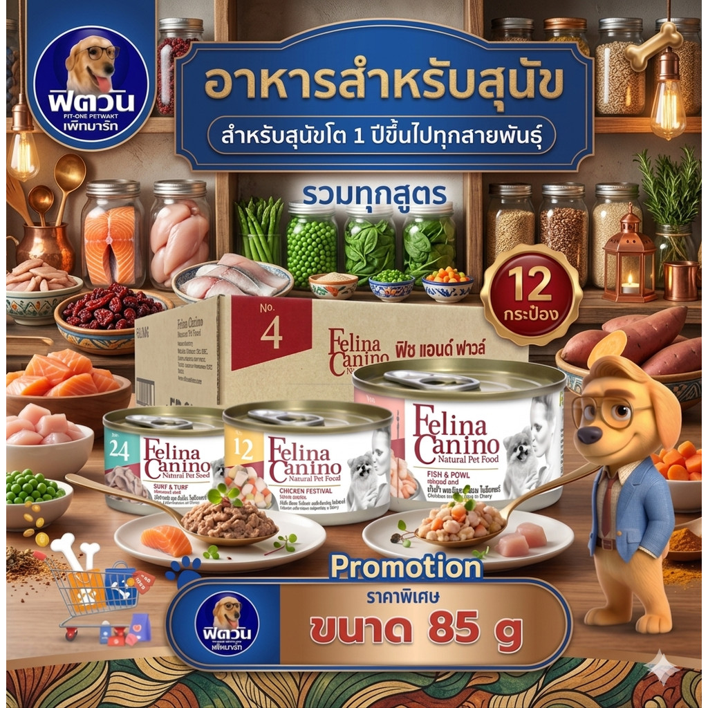 อาหารกระป๋องสุนัข Felina Canio 85 กรัม** 12-24 กระป๋อง  **{อาหารเปียกสุนัข}