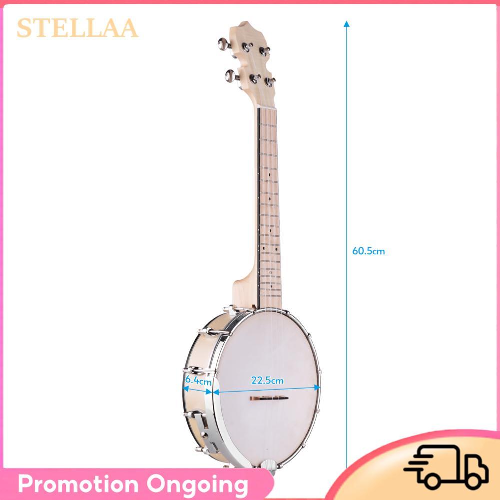 Stellaa Stellaa คอนเสิร์ต 23 นิ้วเปิด-กลับ Banjo Uke 4 String Banjolele Maple Body Okoume คอประแจปรั