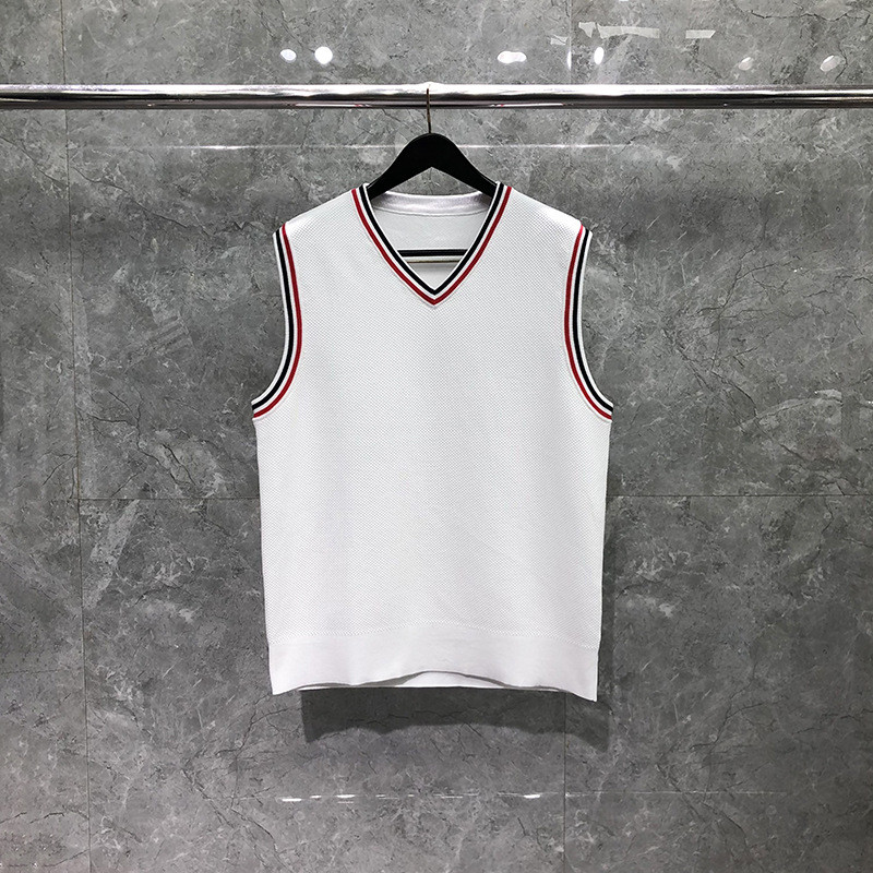 thombrowne Men's spring/summer versatile vest for everyday wear, sleeveless pineapple pattern knitte