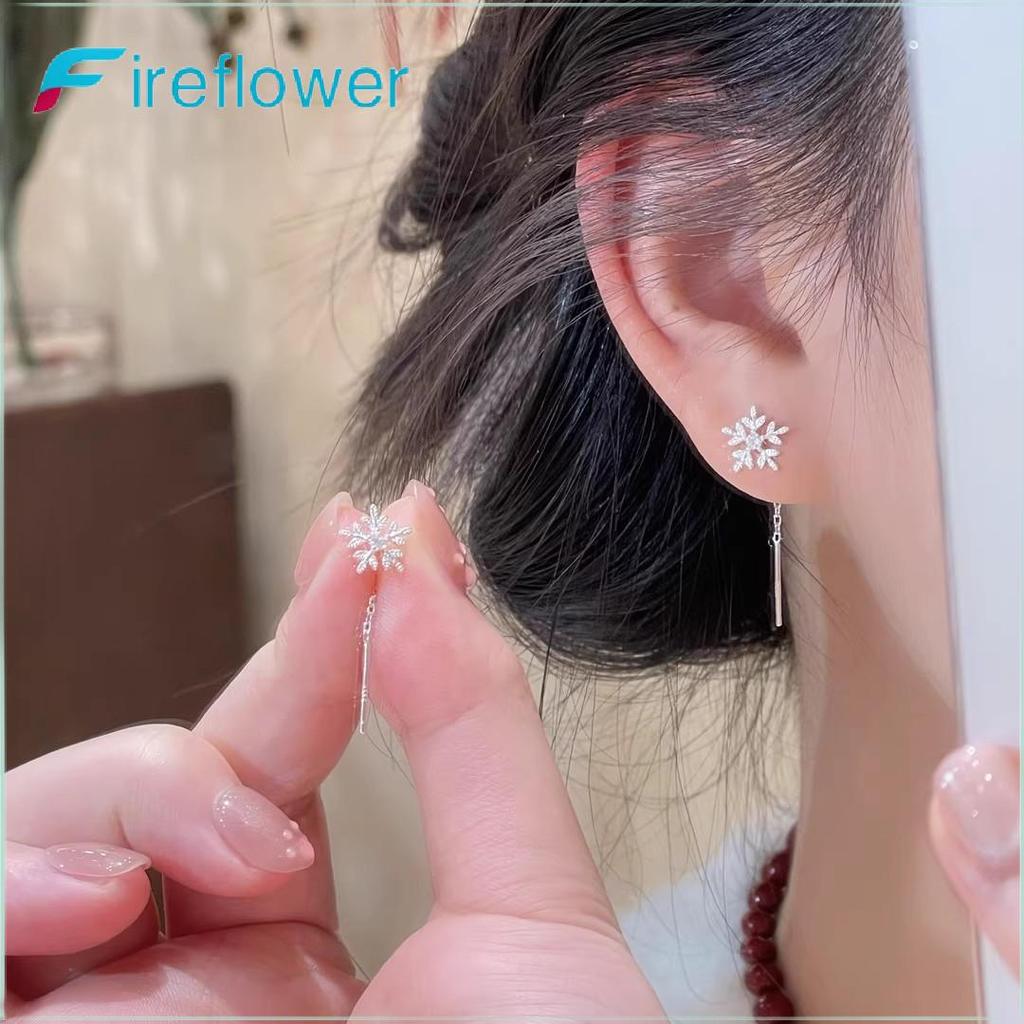 Fireflower Simple Elegant Snowflake Chain sel Dangle ต่างหูเกาหลี Dangle หู Studs เครื่องประดับฤดูหนาวอุปกรณ์เสริมคริสต์มาสของขวัญ Nice