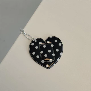 Retro Polka Dot Love Heart ขนาดเล็ก 3 ซม. ID Photo จี้ Aidou สติกเกอร์หัวใหญ่เก็บผู้ถือบัตรพวงกุญแจคู่