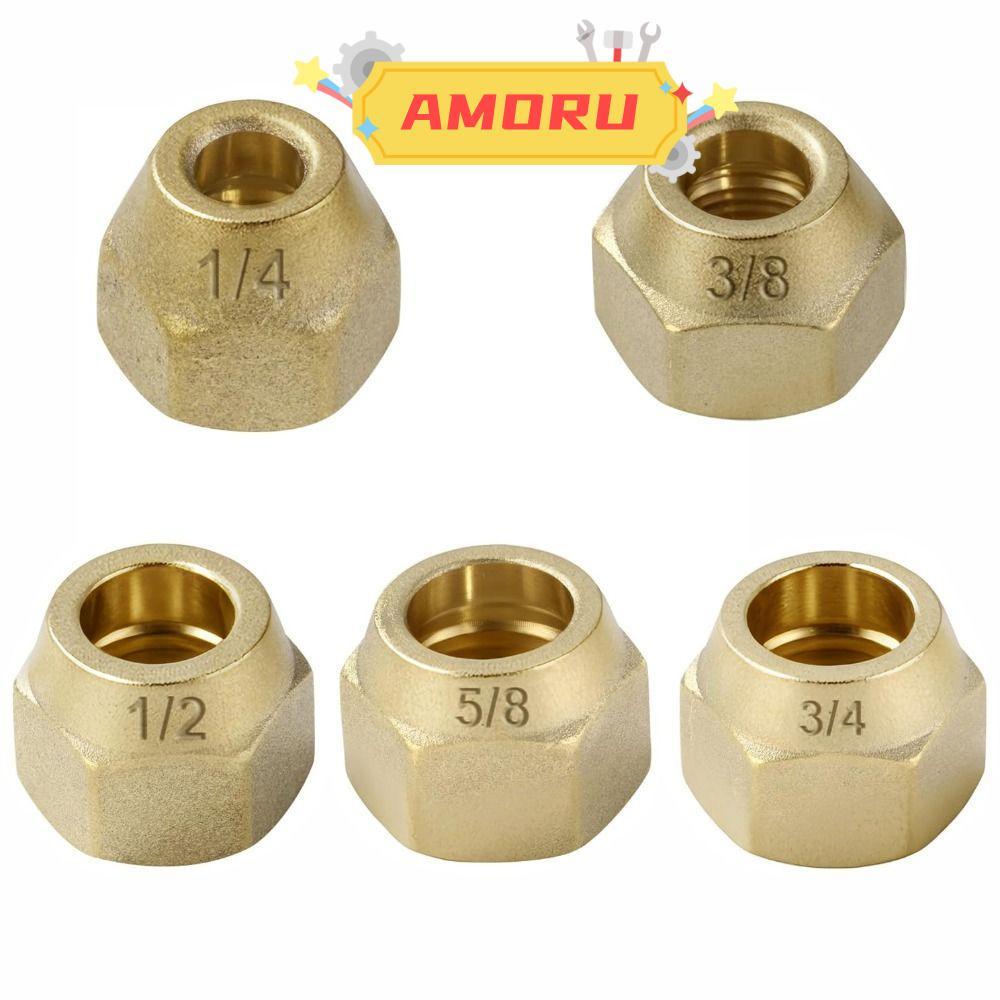 AMOR12U7 Flare Tube อุปกรณ์, 5/16 "1/8" 3/4" 1/4" 3/8"1/2" ทองเหลือง Flare Nut, Thicken เครื่องปรับอ