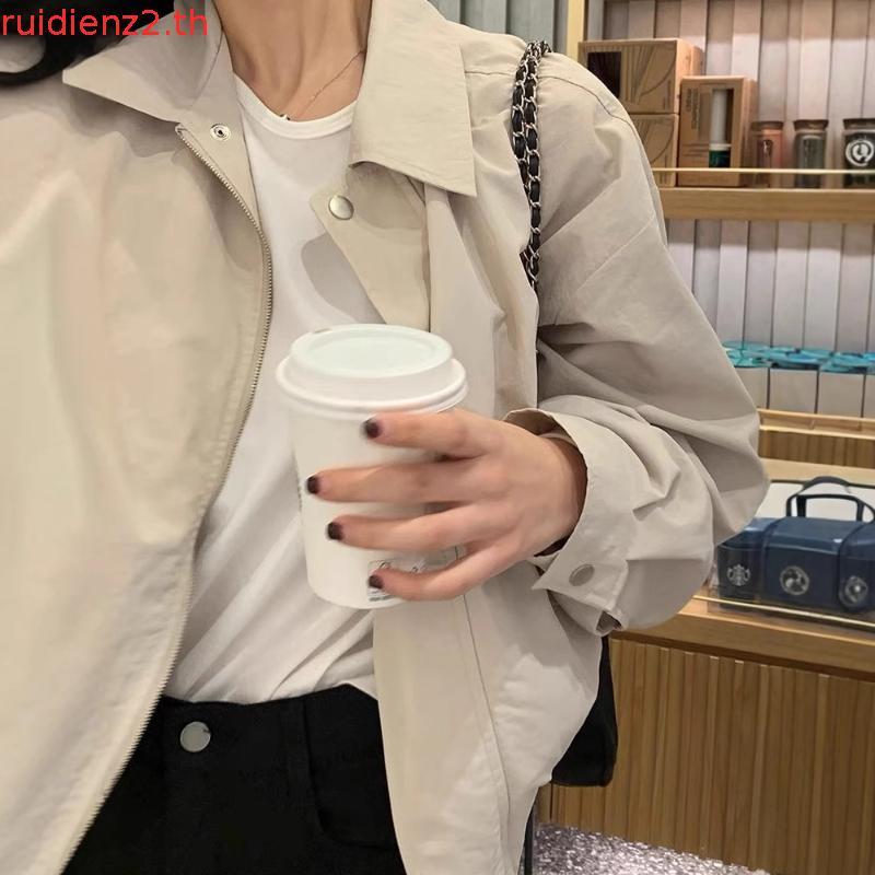 (Trendy2)  เสื้อโค้ทลําลองเสื้อกันลม/เสื้อโค้ทซิปกระดุมกันน้ําสําหรับผู้หญิง LNA34140 (แอปริคอท)