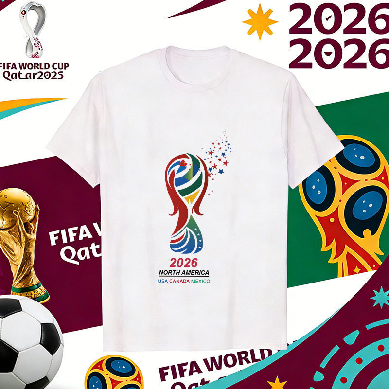 สินค้าที่ระลึกฟุตบอลโลก 2026: เสื้อยืดแขนสั้นพิมพ์ลายรุ่นขายดีที่สุด — ทรงหลวม สวมใส่มีสไตล์ (รุ่น 60314-3)