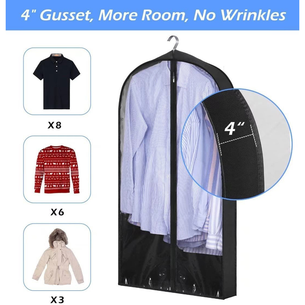 ผ้าคลุมปกป้องเสื้อผ้า PEVA แบบแขวน กันฝุ่น กันชื้น โปร่งใสระบายอากาศ เก็บสูท เดรส เสื้อโค้ท จัดระเบียบตู้เสื้อผ้าบ้าน