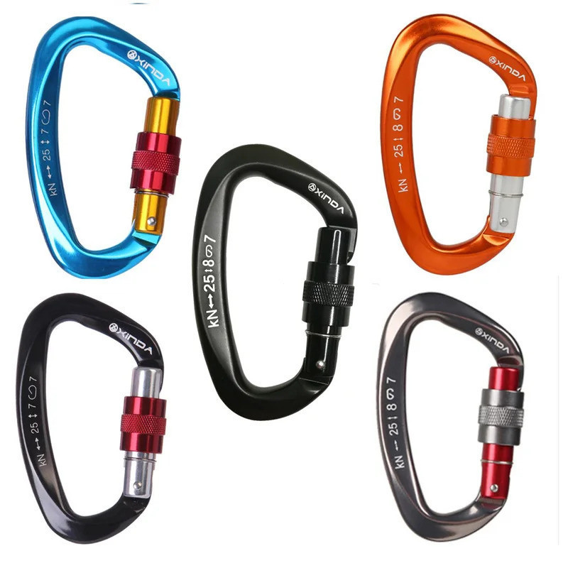 XINDA 25KN Mountaineering Caving Rock Climbing Carabiner D รูปความปลอดภัย Master สกรูล็อคหัวเข็มขัด Escalade Equipement