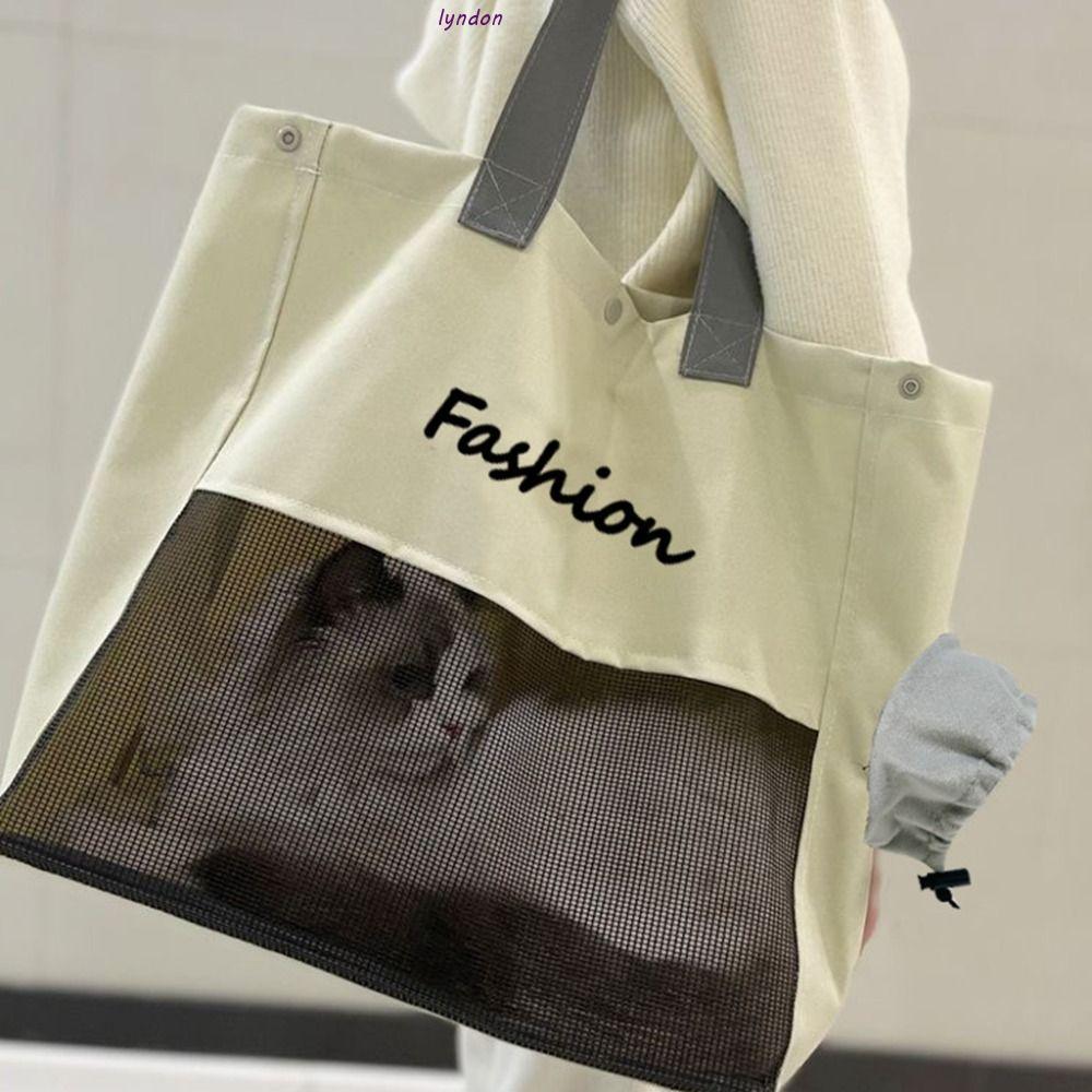 LYNDON Canvas Cat Carrier Bag, Soft Portable Pet Mesh Carrier Bag, Puppy Carrier Accessories High Ca