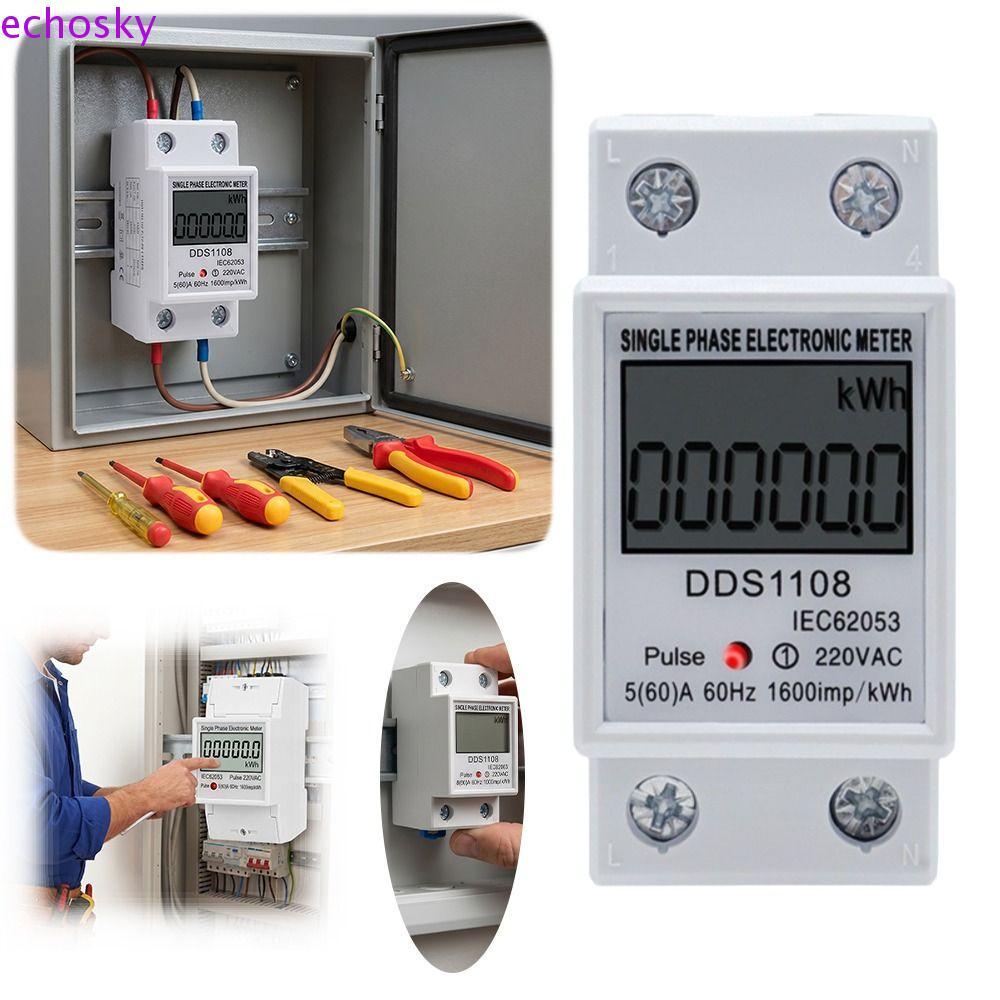 ECHOSKY เครื่องวัดพลังงานไฟฟ้าเฟสเดียว, ฟังก์ชั่นรีเซ็ตจอแสดงผล LCD Digital Watt-Hour Meter, Digital